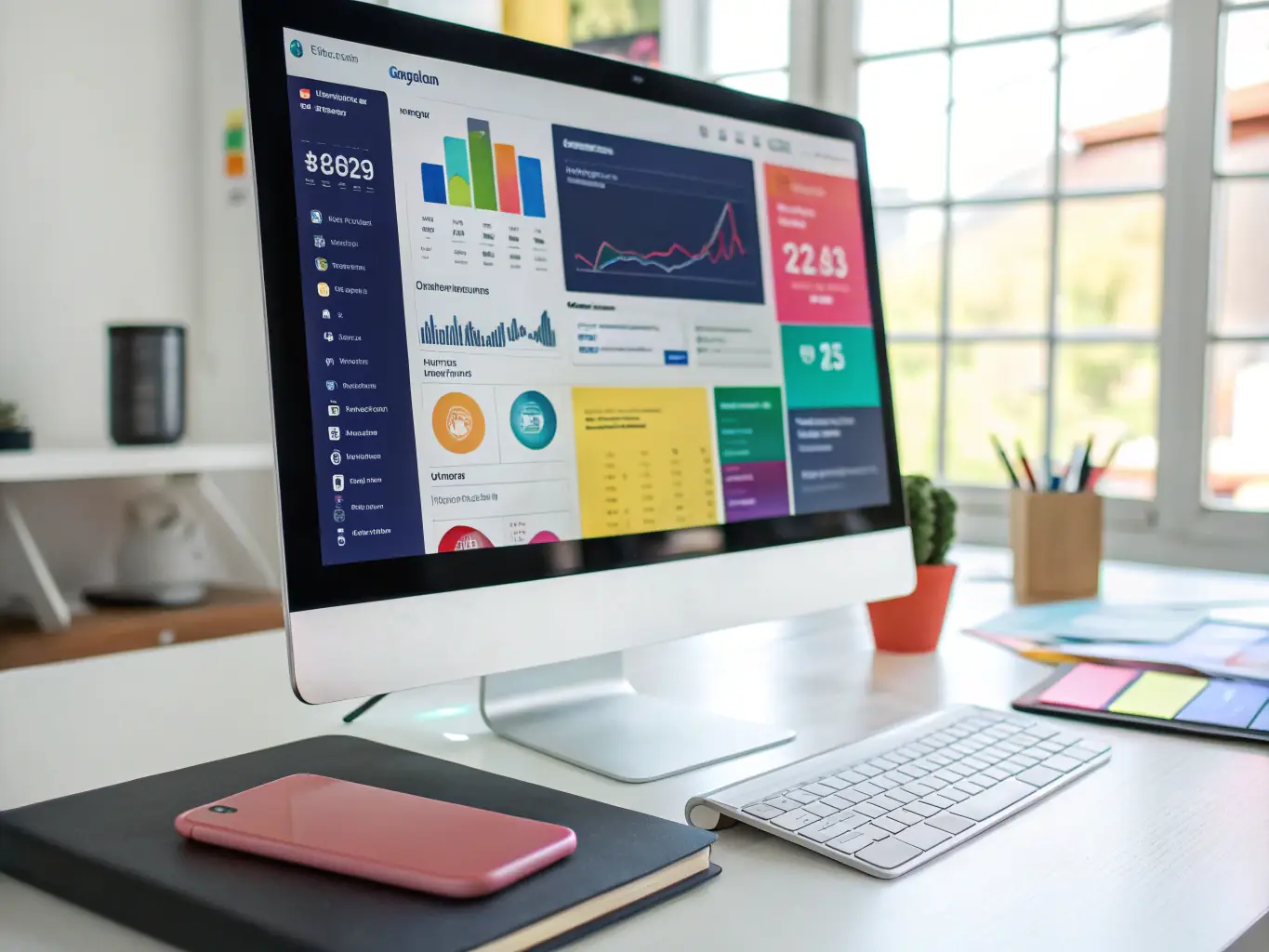 A dynamic image of a dealership’s social media dashboard on a laptop, showing engaging posts and customer interactions, all styled with black and white branding elements to highlight social media management.